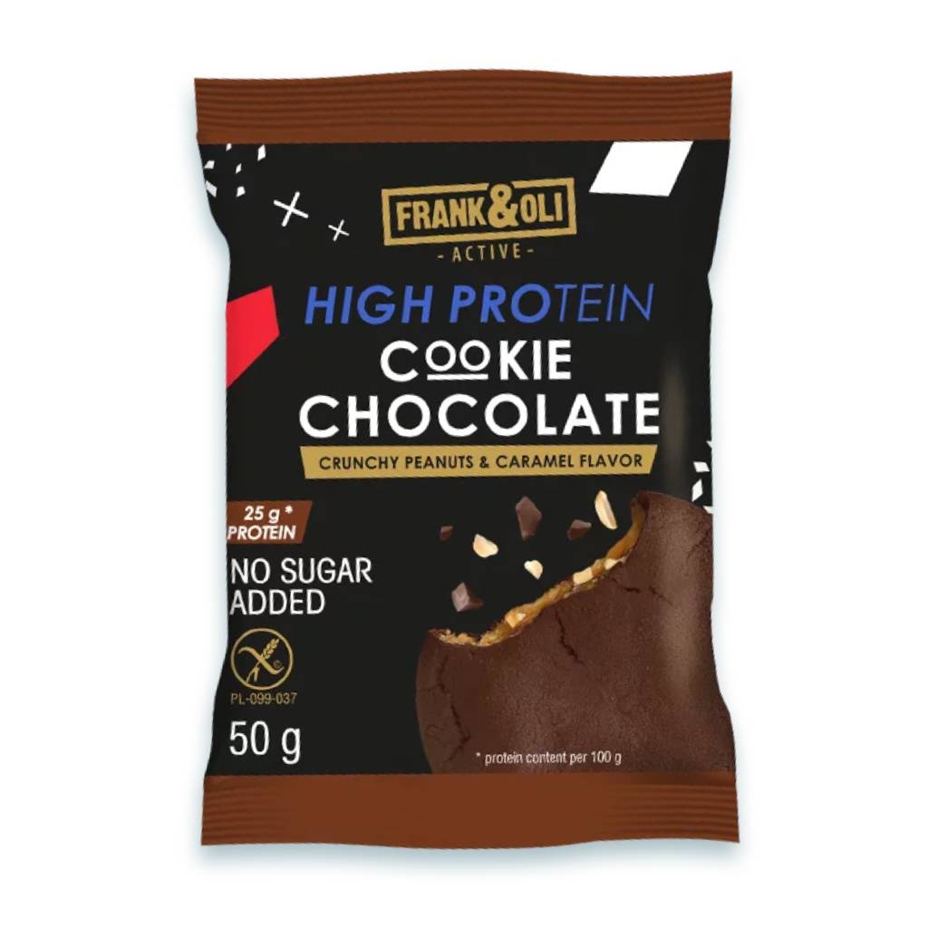 Frank & Oli High Protein Cookie - Chocolate Crunchy Peanuts & Caramel 50gr Frank & Oli High Protein Cookie - Chocolate Crunchy Peanuts & Caramel 50gr - Image 1