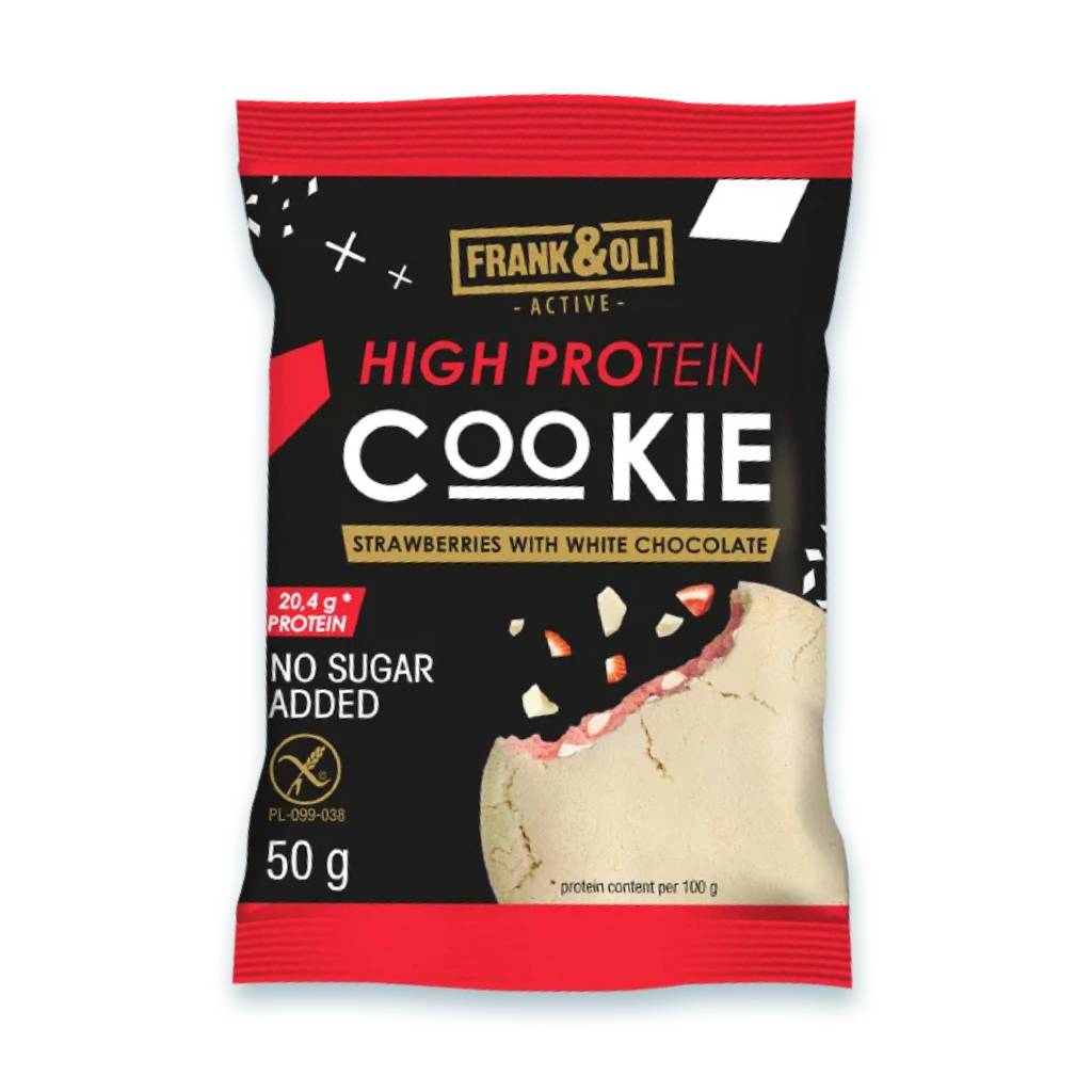 Frank & Oli High Protein Soft Cookie Strawberry & White Chococlate 50gr Frank & Oli High Protein Soft Cookie Strawberry & White Chococlate 50gr - Image 1